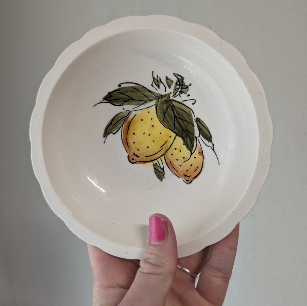 Hand Painted Japanese Saucer Lemon Pattern Design Ceramic Whimsy Folklore